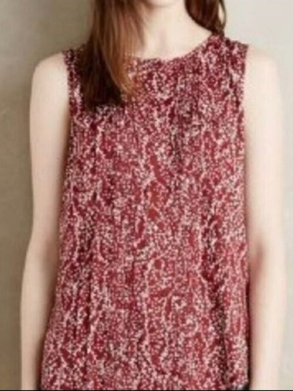 Dolan Anthropologie Jules Tank Button Up Womens Sz M Maroon White Floral Stretch